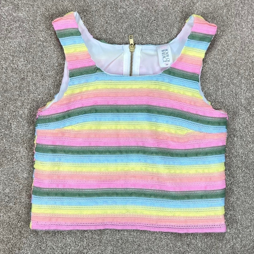 House of Wallace Rainbow Striped Crop Top Womens 2XS Multicolor Spring Vacation